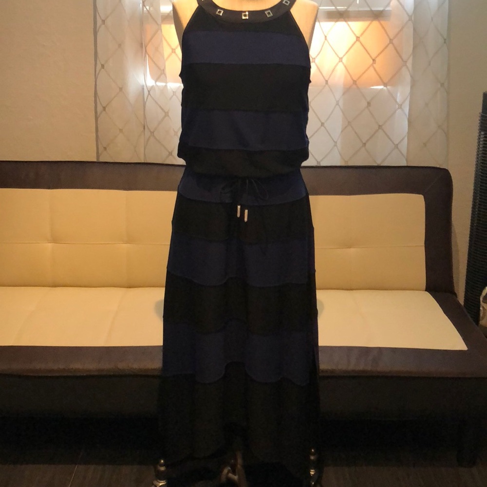 New WHBM Maxi Dress Black/Blue Sailor Inspired